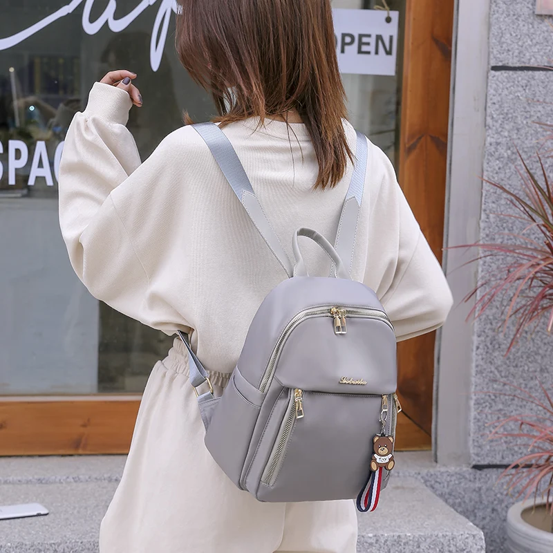 

LU.FAWN Cute Cartoon Bear Woman's Backpack Durable Oxford Cloth Fashion Simple Girl Solid Color Big Bag 2021 New 6622