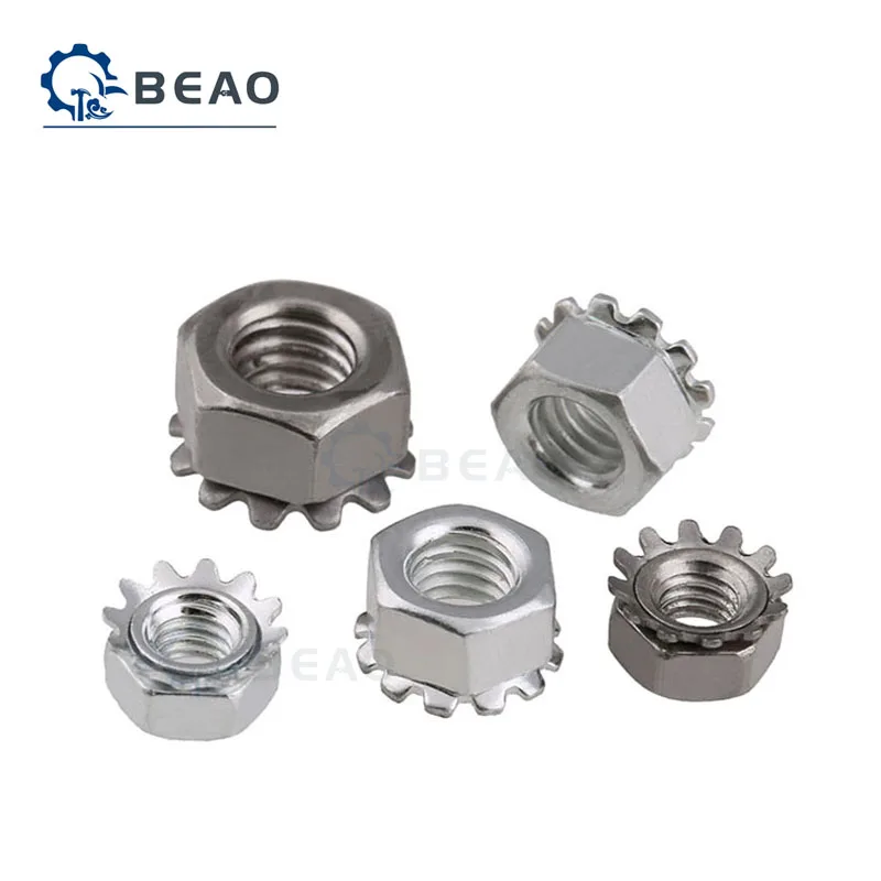 

5-40Pcs M3 M4 M5 M6 M8 M10 304/201 Stainless Steel A2 Keps Nut Multi Tooth K-type Gear Toothed Lock Nuts UNC K Nuts