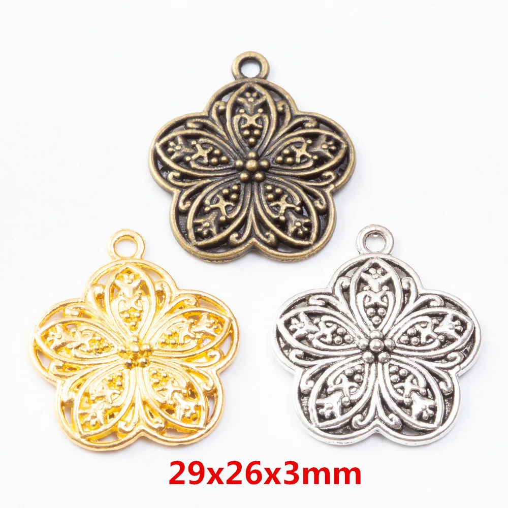 10 шт. винтажный старинный цветок цинковый сплав подвески кулон подходит для DIY