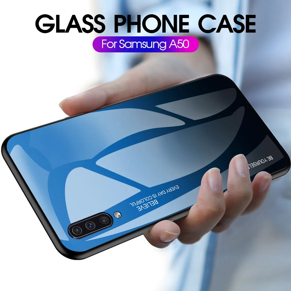 Gradient Tempered Glass Phone Case For Samsung Galaxy A50 A70 A51 A71 Case On SM A505F A515F A705F A715F A52 S21 Hard Cover Case