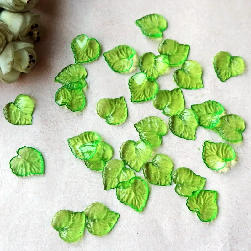

50Pcs/Lot 15x16mm Transparent Plastic Lifting Hole Green Leaves Beads For Jewelry Making DIY Bracelet Necklace Accessories