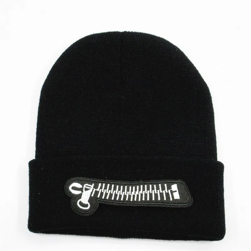 

Zipper Embroidery Cotton Thicken Knitted Hat Winter Warm Hat Skullies Cap Beanie Hat for Men and Women 139