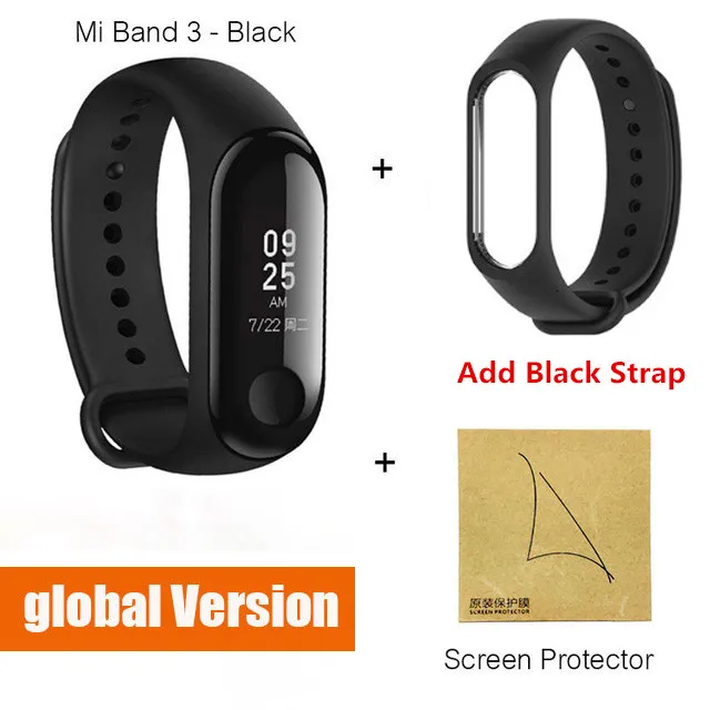 Mi 3 GB black film Xiaomi mi band 3 mi Band 4 новейший музыкальный умный Браслет пульсометр фитнес 135 мАч 3 Цвета экран Bluetooth 5,0 - Цвет: Mi 3 GB black film