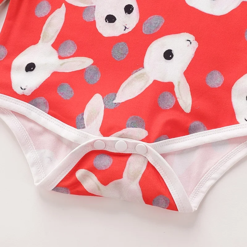 

Newborn Baby Clothes 2 Pcs Winter Fall Cotton Animal Rabbit Print Long Sleeve Baby Romper+bow Headband Baby Girl Clothes 0-24M