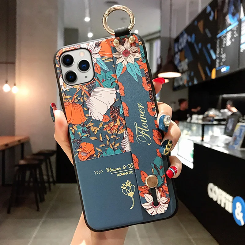 Для iPhone 11 чехол Модный цветочный держатель для телефона чехол для iPhone 8 Plus 6 6s 7 X XR XS 11 pro max Мягкий ТПУ ремешок чехол Etui - Цвет: H
