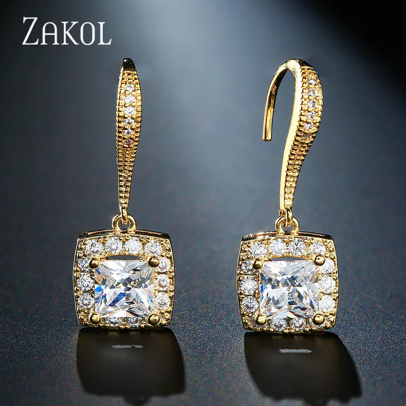 ZAKOL Trendy Square Shape Drop Earrings With Micro Cubic Zirconia Paved Women Jewelry For Party Gift FSEP2026 | Украшения и