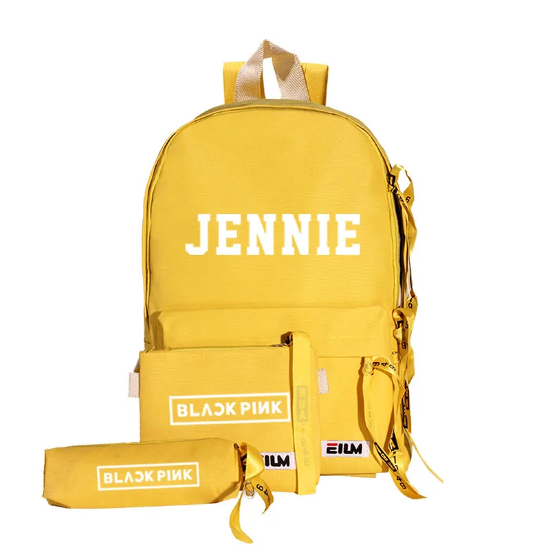 Модный черный рюкзак Kpop, 3 шт./компл., женский холщовый рюкзак, Jennie Jisoo, школьные сумки для девочек-подростков, черный, розовый - Цвет: JENNIE4