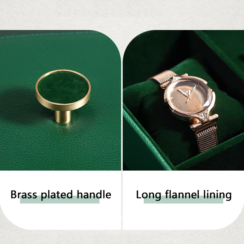 

Metal+Leather 3layers Jade Green Jewelry Organizer Large Ring Necklace Watch Makeup Holder Cases Spiral Jewelry Box Women Gift