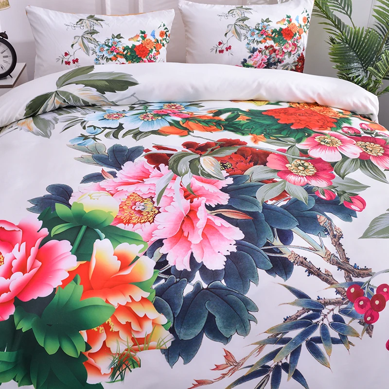 Luxury 3D Peony Floral Print Bedding Bed Comforter Sets Duvet Cover Pillowcase for Bedroom Decoration | Дом и сад