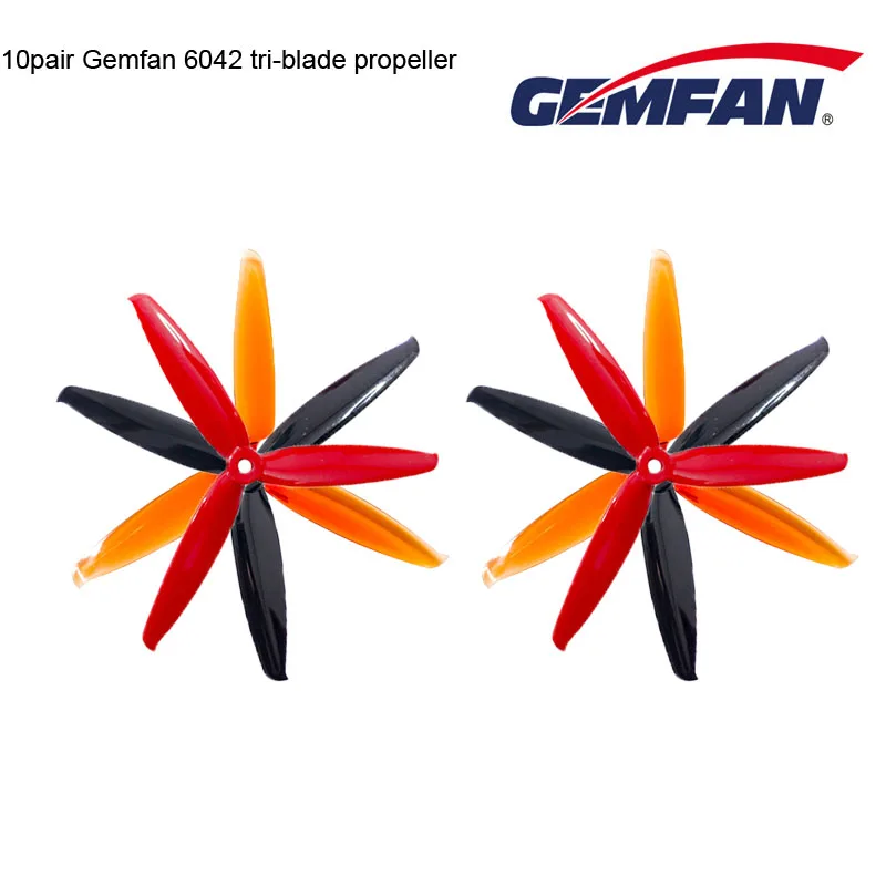 

10 Pair Gemfan 6042 6 Inch 3 Blade Tri-blade Propeller Compatible POPO System/2206 Brushless Motor for FPV Racing Frame Drone
