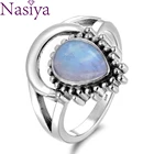 Новый Винтаж 925 Серебряные ювелирные изделия кольца для Для мужчин Для женщин Для мужчин 7x9 мм капли воды настоящие лунные камни Свадебные Юбилей вечерние подарки