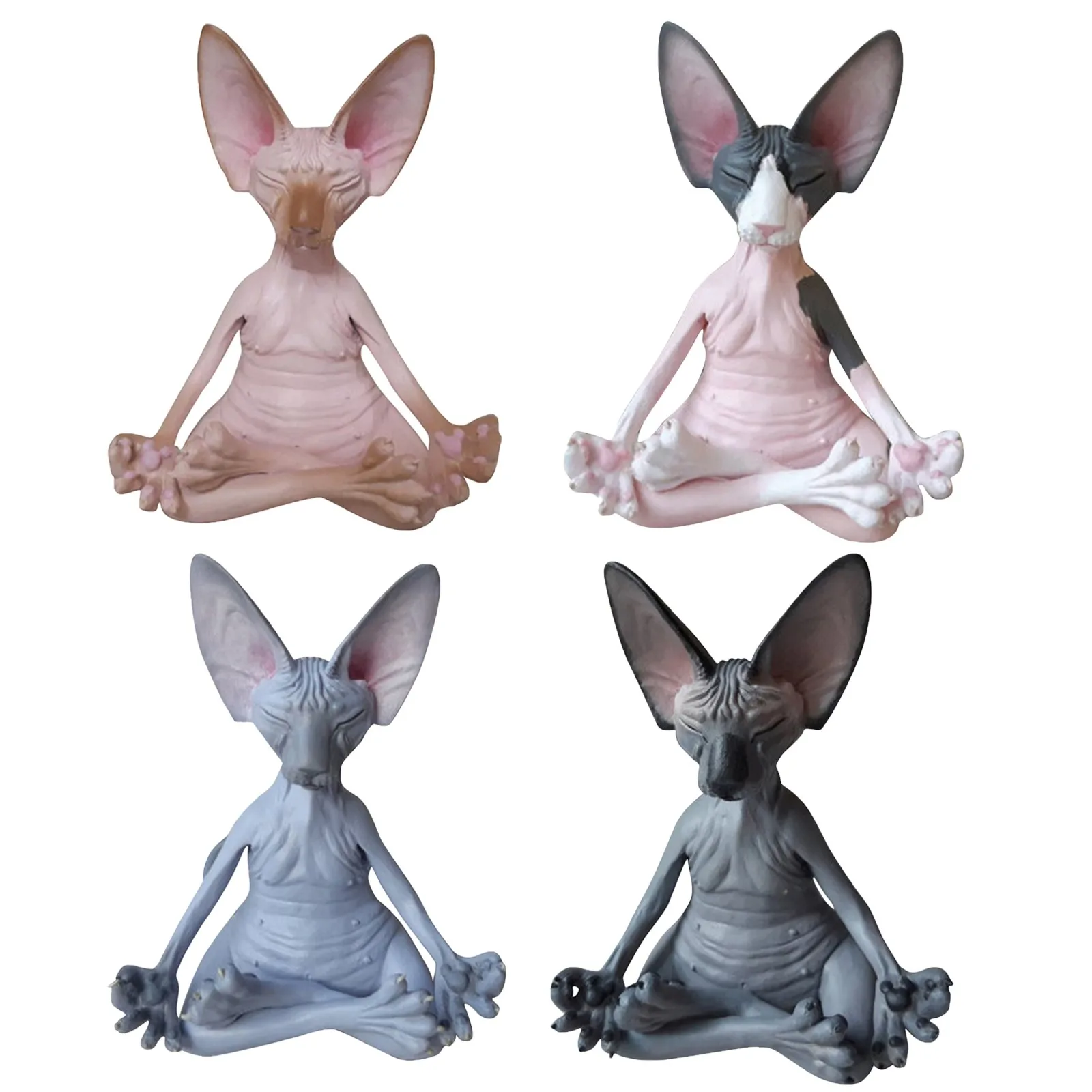 

4pcs Cat Meditate Statue Collectible Figurines Miniature Decor Sphynx Desktop Decoration Animal Model Figure Home Decor Ornament