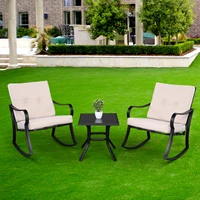 2x Strap Rocking Chair and 1x Coffee Table Home Garden Courtyard Outdoor Furniture Set