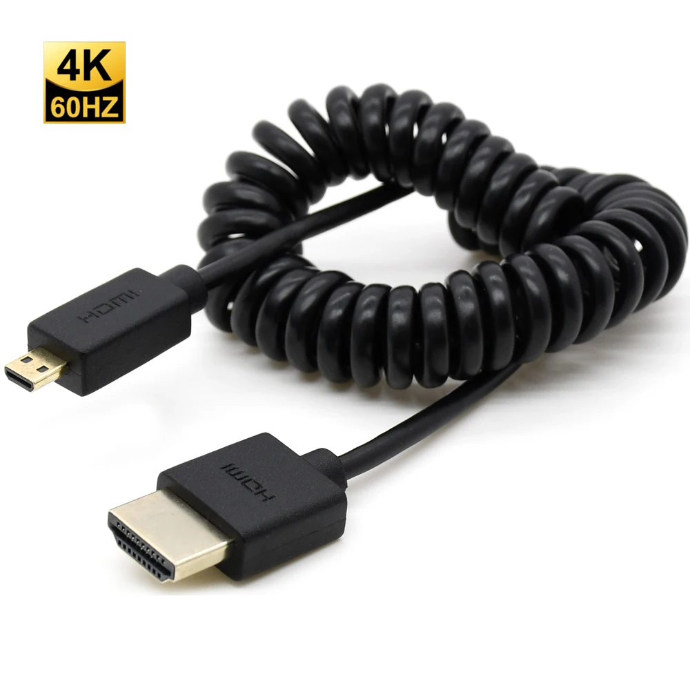 

qywo Micro HDMI-compatible to HDMI-compatible 4K@60Hz 3D Stretch Spring Cable Male to Male For GoPro Sony Camera Tablet laptop