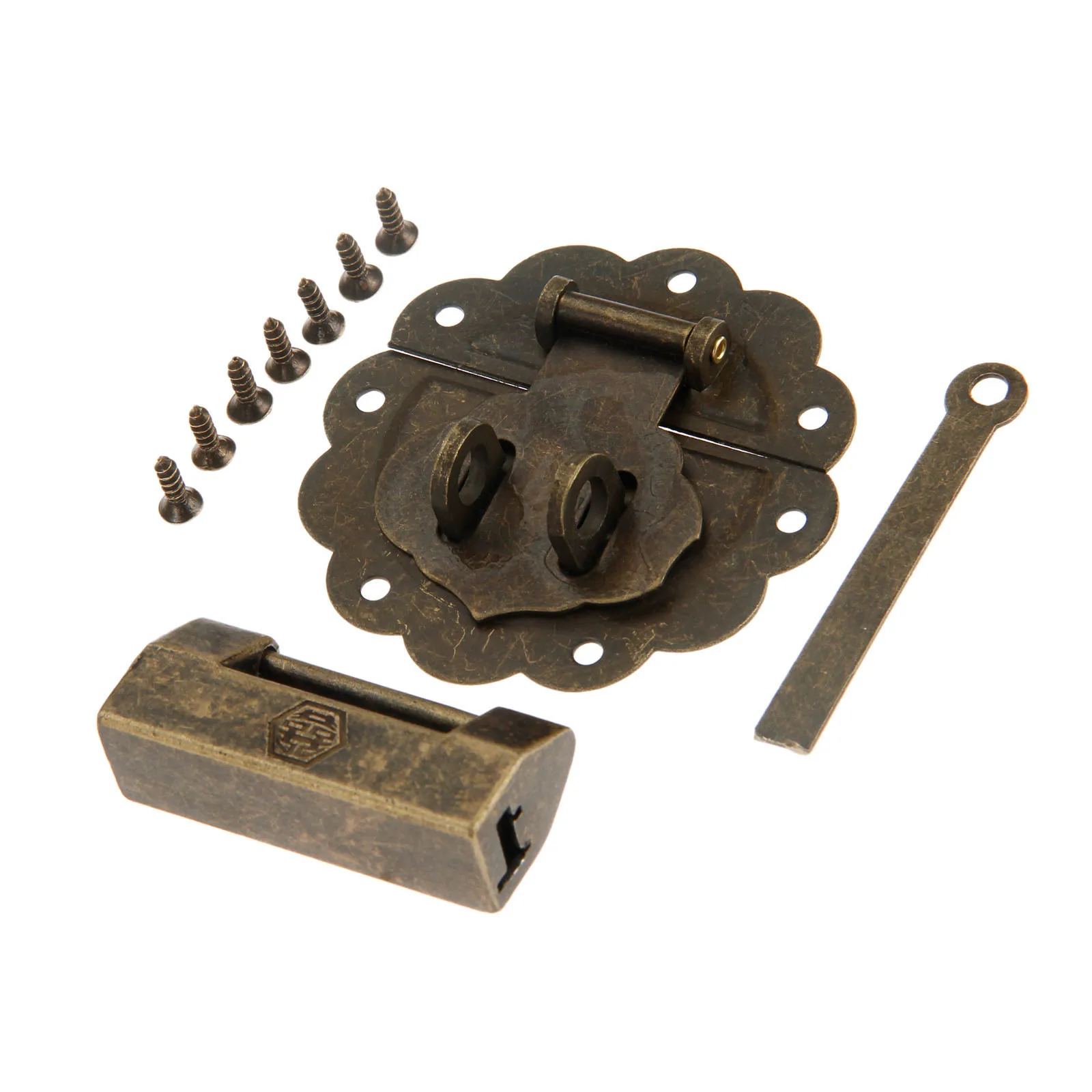 DRELD Antique Bronze Chinese Old Lock/Padlock and Box Latch Hasp Buckle Clasp for Cabinet Jewelry Wooden Furniture Hardware |