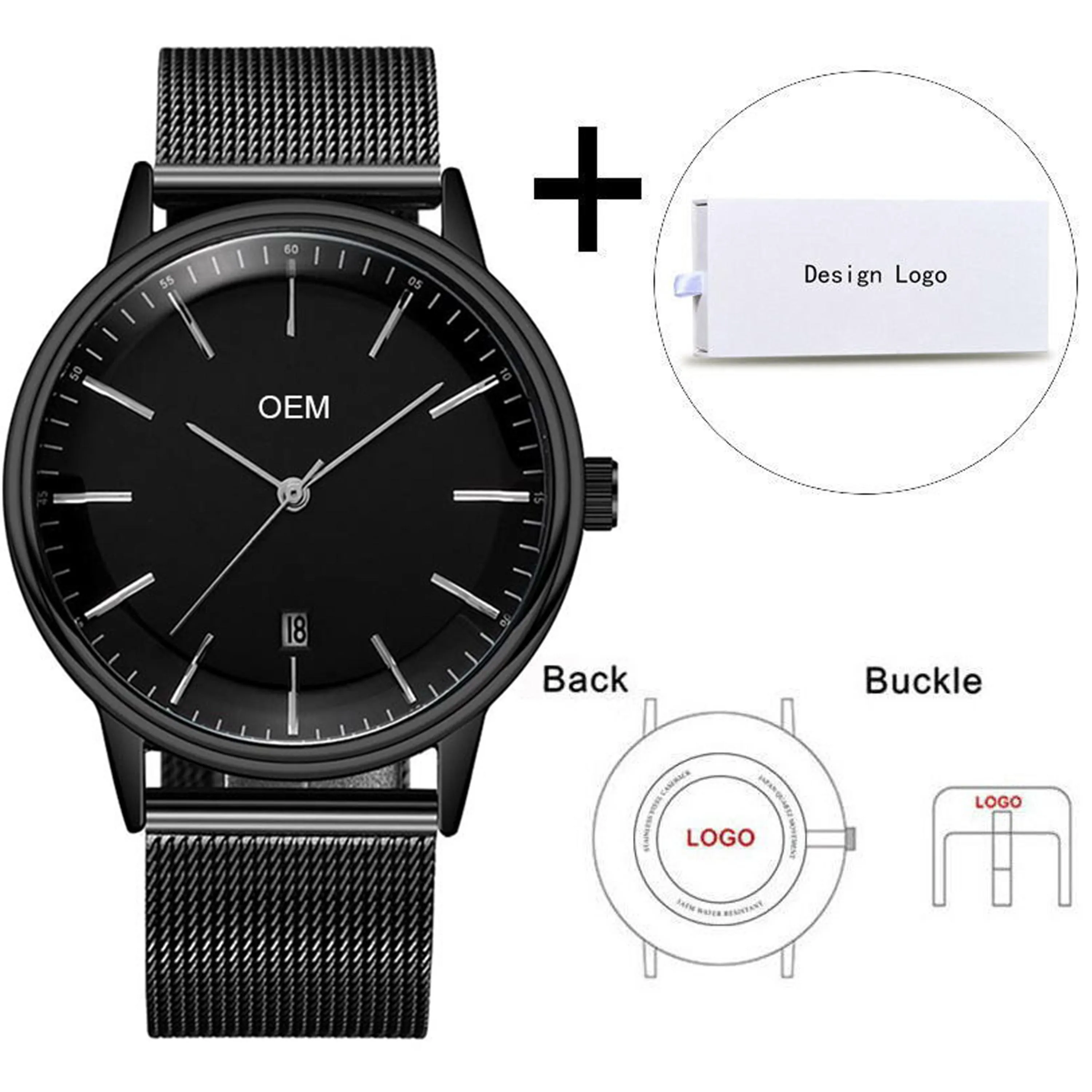 Мужские наручные часы CL047 черные с логотипом печатным на заказ - купить по