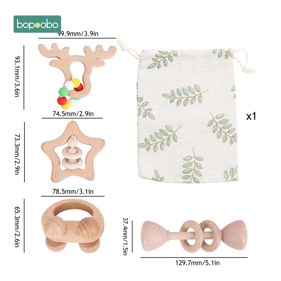 Deer Set Bopoobo 4 шт./компл. Игрушки для маленьких детей с рисунком кролика Троянский конь облако Бук деревянная игрушки-прорезыватели для кормления против грызунов нового дизайна крошечные стержень игрушки детские товары - Цвет: Deer Set