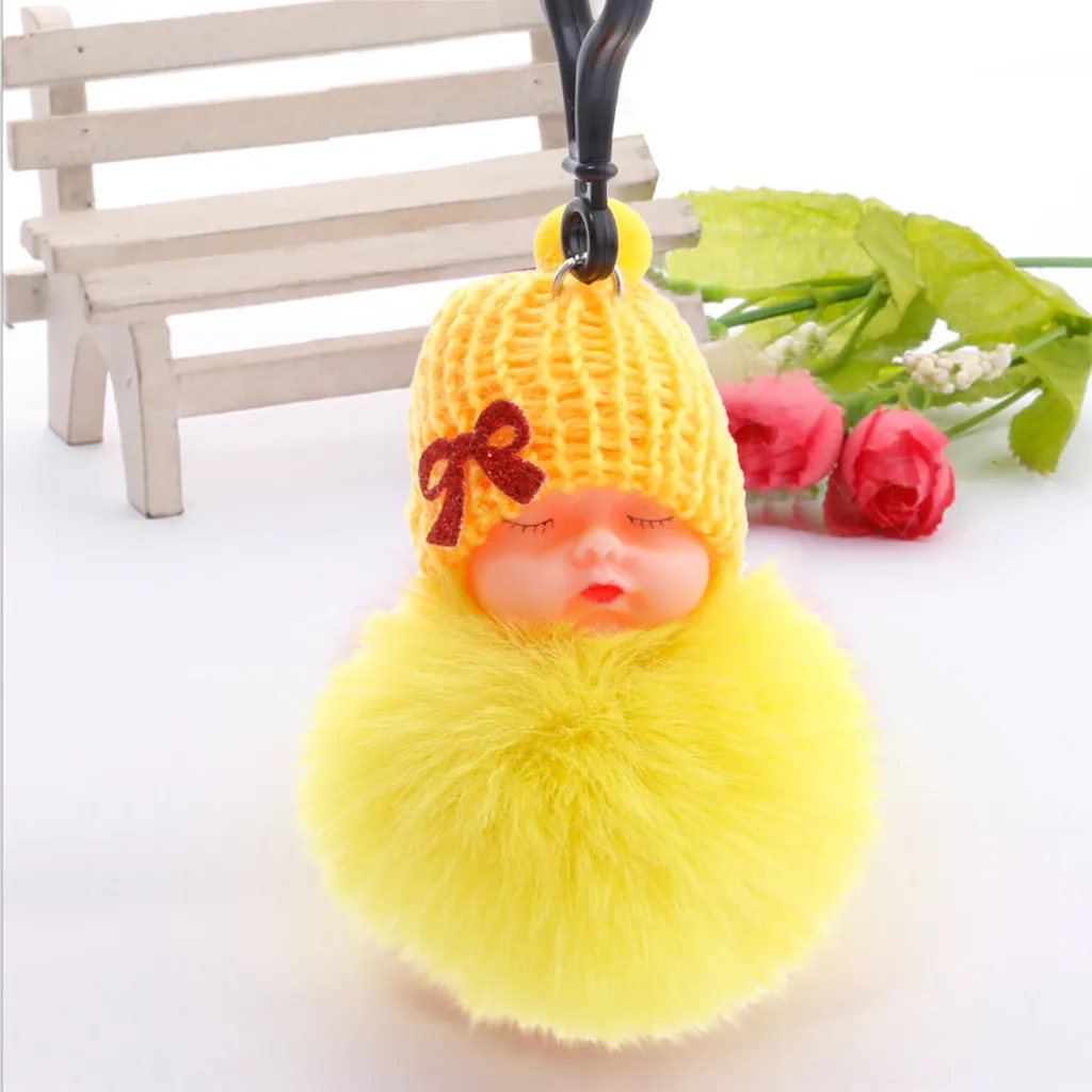 1 шт. милые Спящий ребенок галстук-бабочка с бубоном меховые брелок-Плюшевая