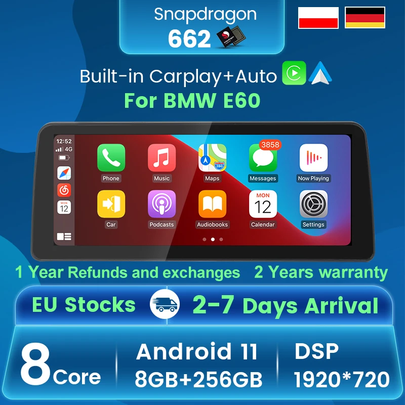 Автомобильный DVD-плеер Qualcomm Snapdragon 12 3 Android 11 662 дюйма для BMW 5 E60 E61 E63 E64 /3 E90 E91 E92 Carplay GPS