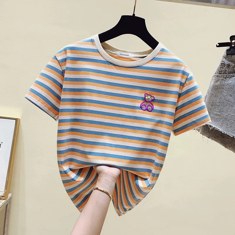 Футболка для женщин 2021 летние футболки рубашки с бриллиантами на каждый день