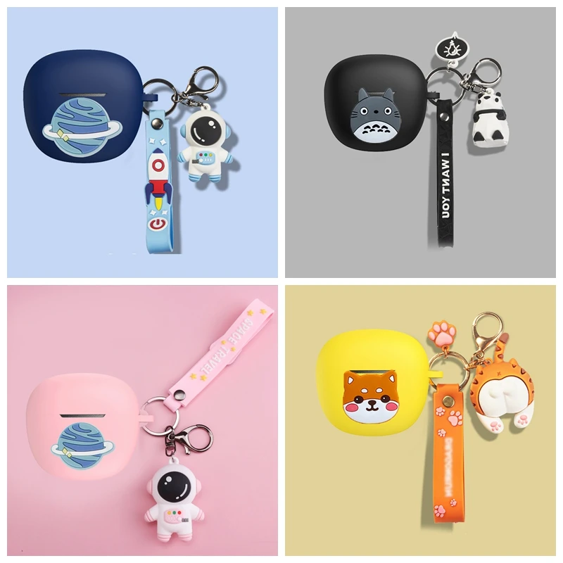 

For QCY HT03 Case Cartoon funny Silicone for qcyht03TWS Wireless Bluetooth Earphones Cover with keychain Protect case