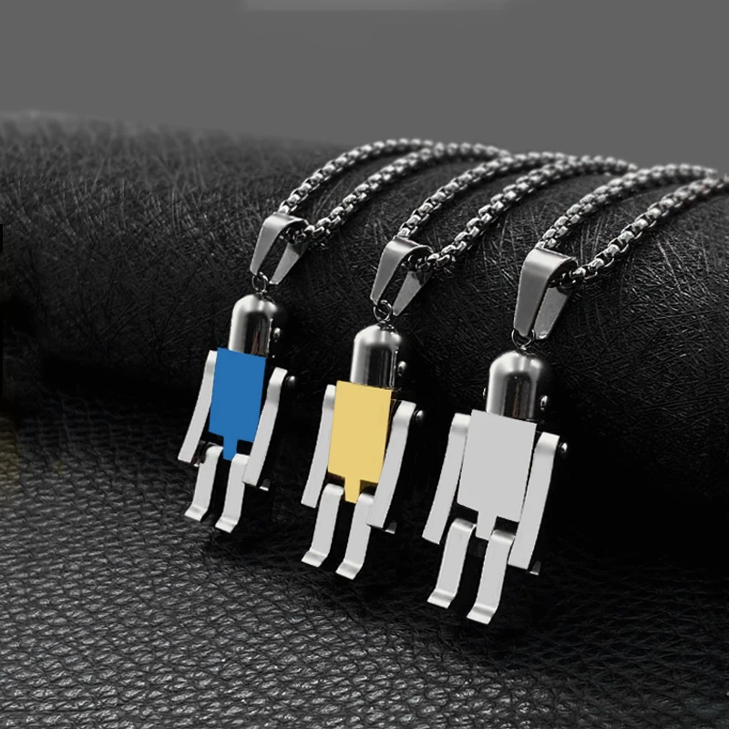 Fashionable men and women stainless steel robot necklace hands and feet movable robot pendant jewelry hot sale