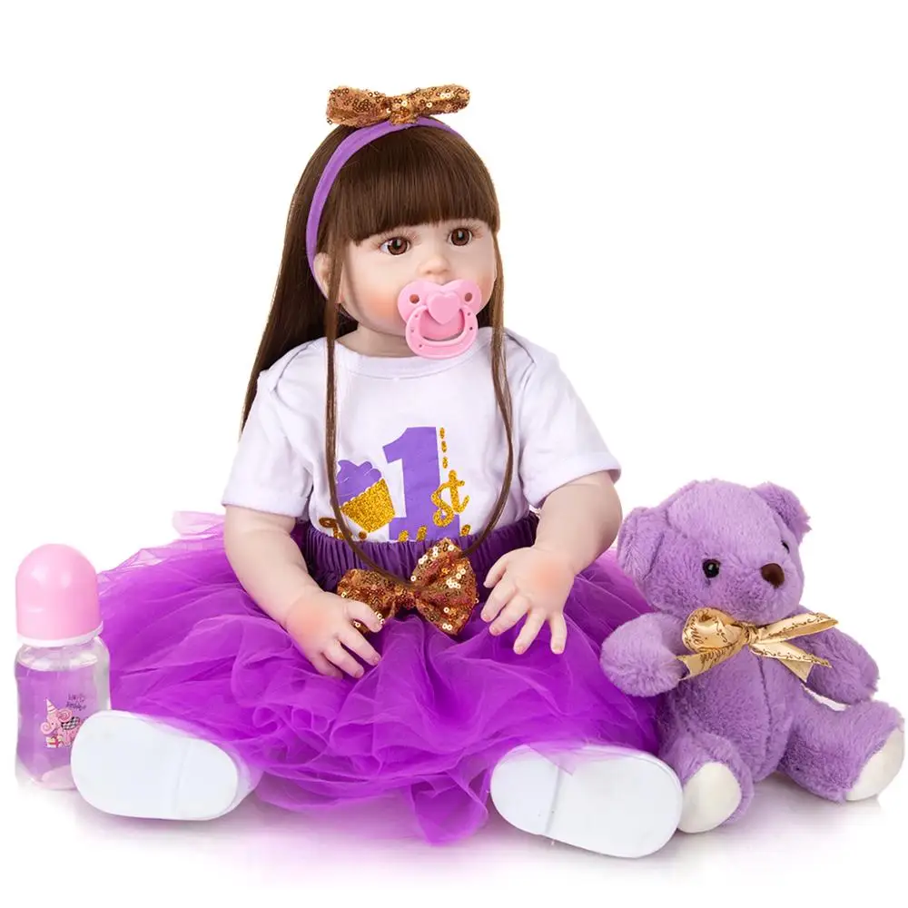 KEIUMI Silicone Baby Dolls Newborn 57 CM Lifelike Gril Toys Fashion Long Hair Boneca Bebe Reborn For Children Xmas Holiday Gifts | Игрушки и