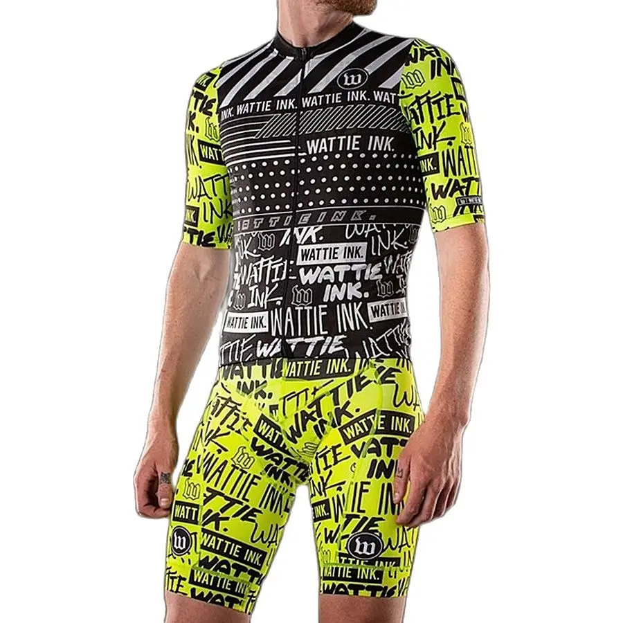 

wattie ink men cycling jersey clothing short sleeve set ropa ciclismo maillot MTB road clothing ropa de hombr 9D gel bib shorts