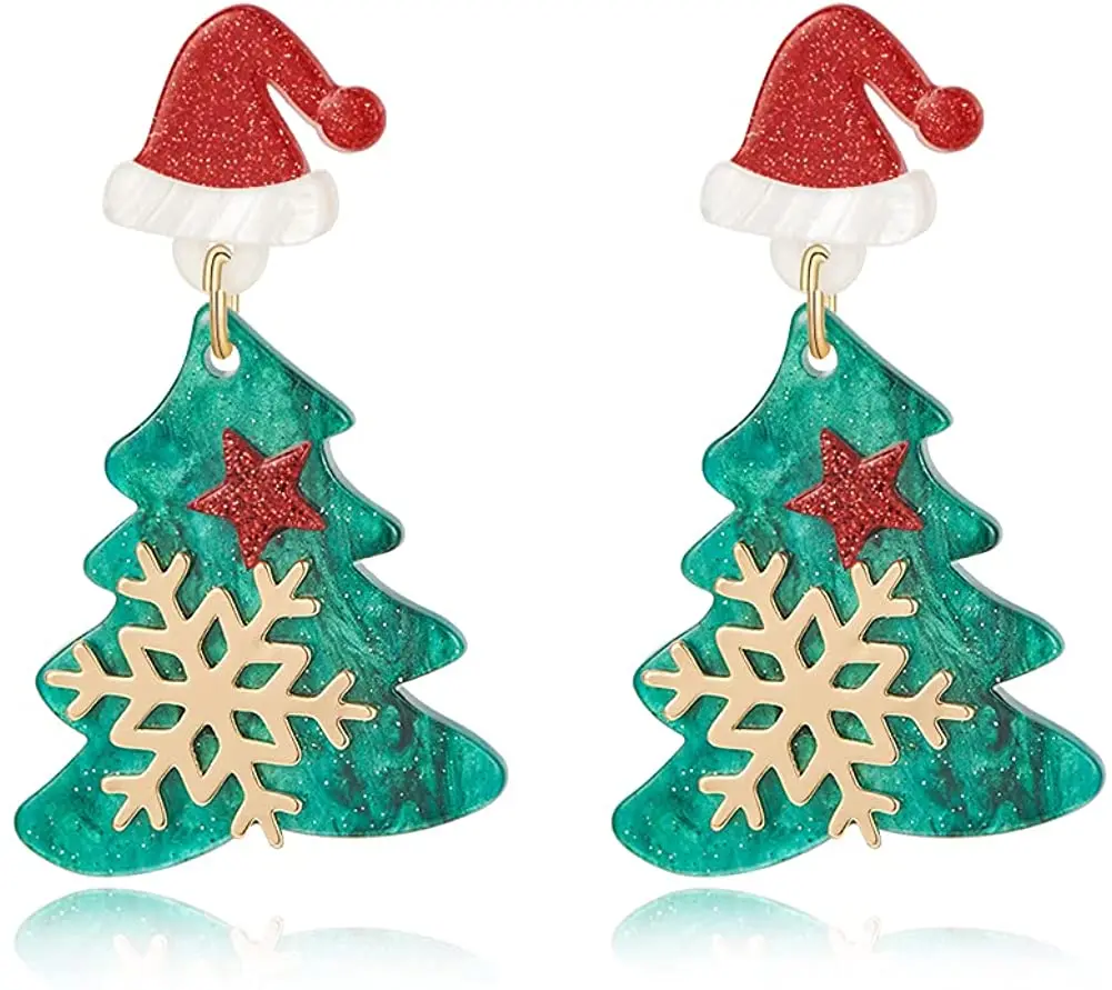 

Christmas Tree Earrings for Women S925 Green Tree Earrings Tassel Earring 3-layer Green Thread Tree Star Earrings Christmas Gift