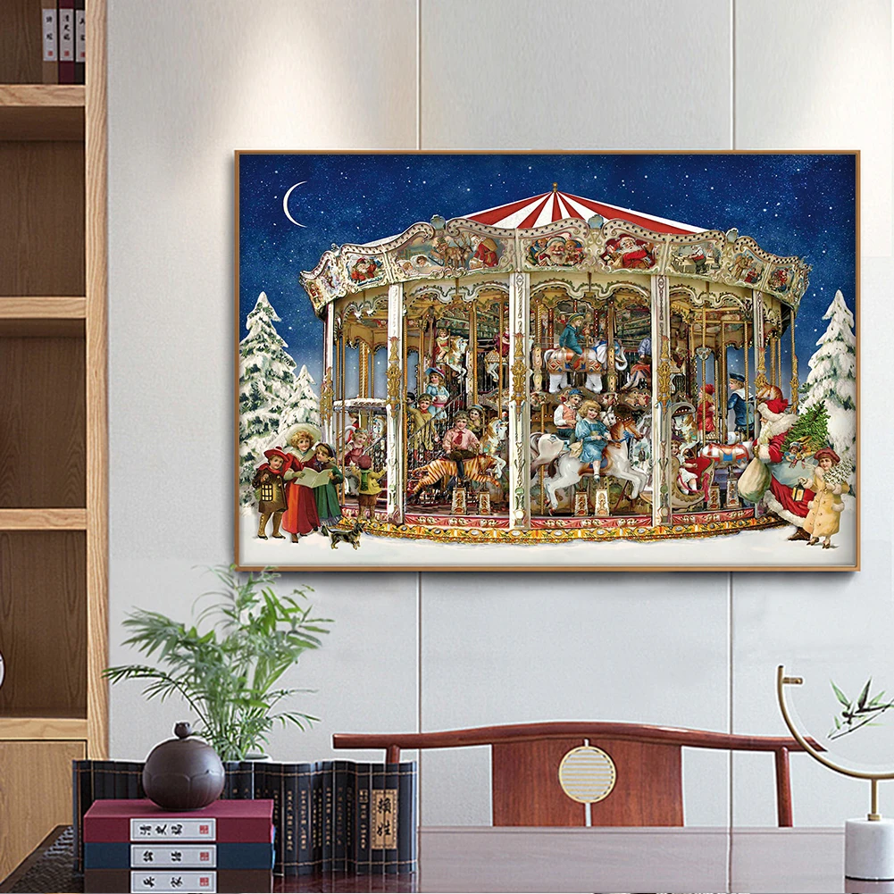 

5D DIY Full Drill Round Diamond Painting Cartoon Merry-Go-Round Diamond Special Drill Embroidery Mosaic Kit Home Decor 50x40cm