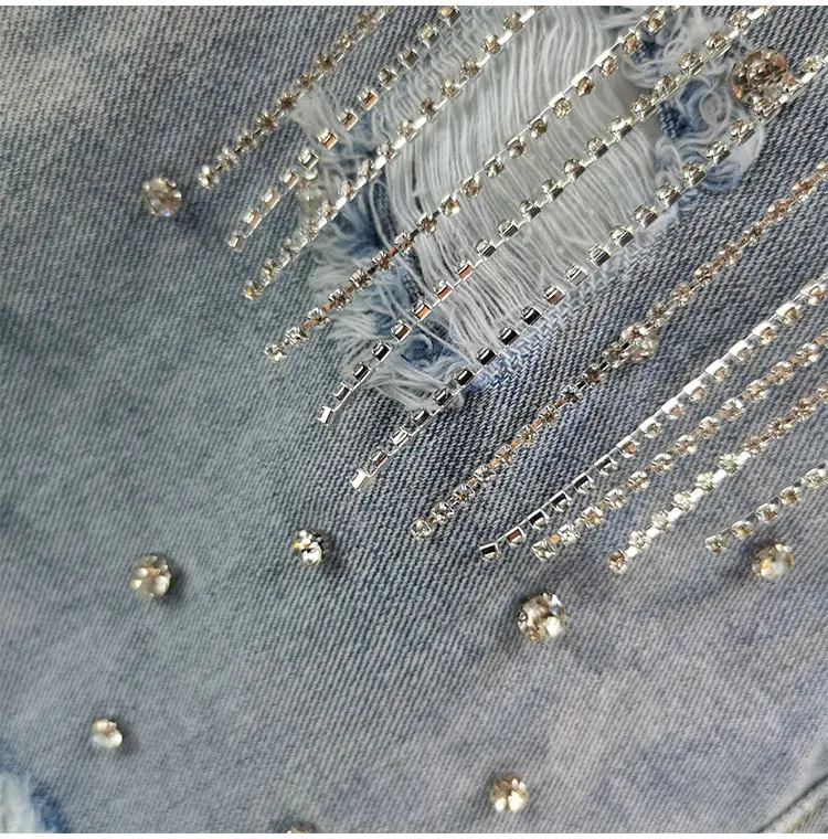 Ripped Denim Skirt Women 2021 Summer New High Waist Slimming Diamond Tassel Package Hip Jeans Skirts | Женская одежда