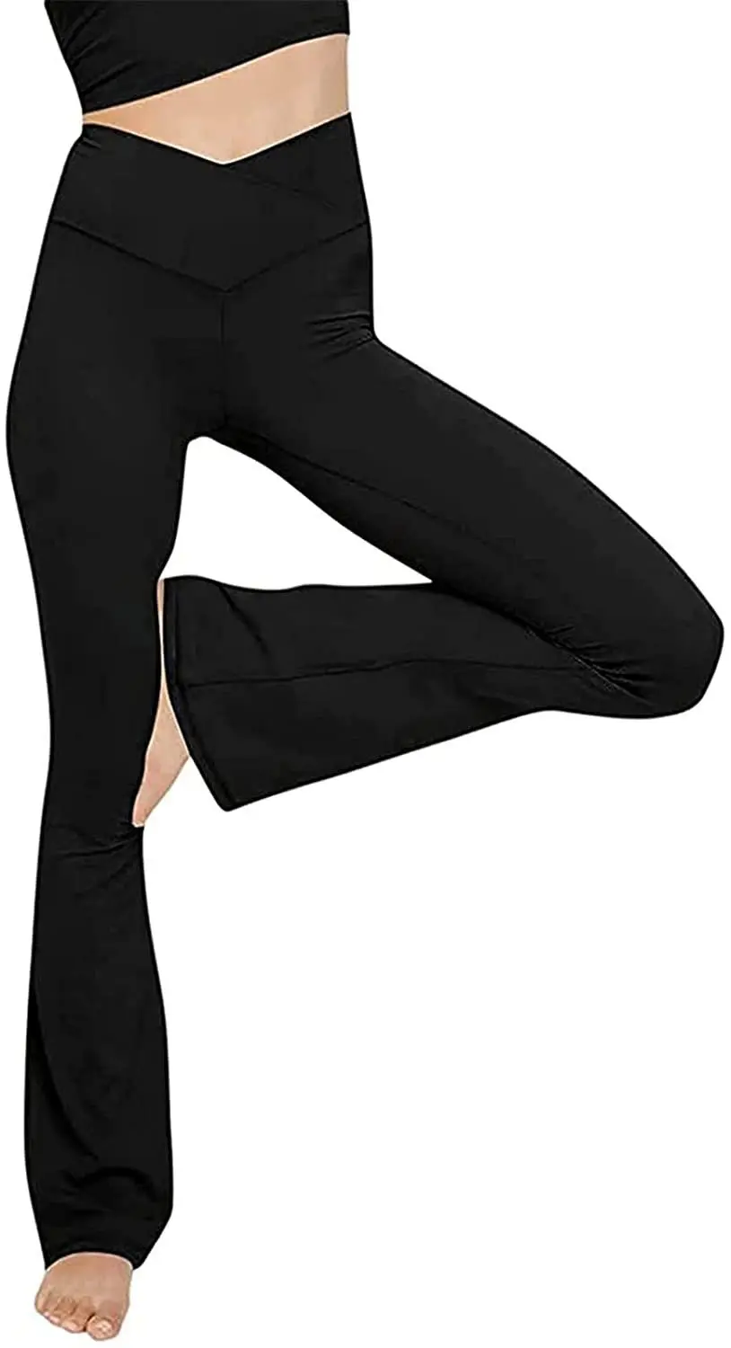 New Wide Leg Sport Pants Women High Waist Stretch Bandage Flare Pants Broad Leg Dance Yoga Pants Long Trousers S-2XL Sports Wear