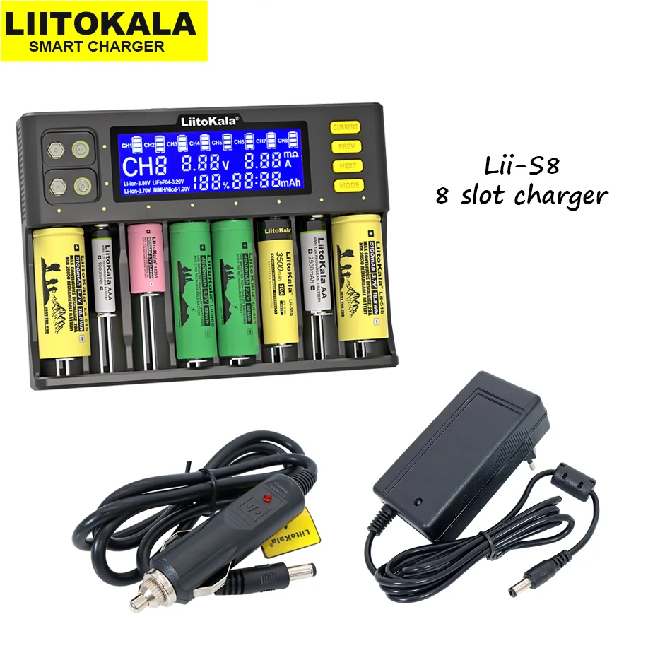 LiitoKala Lii-600 S8 500 PD4 M4 Battery Charger For 18650 26650 21700 AA AAA batteries Test the battery capacity Touch control