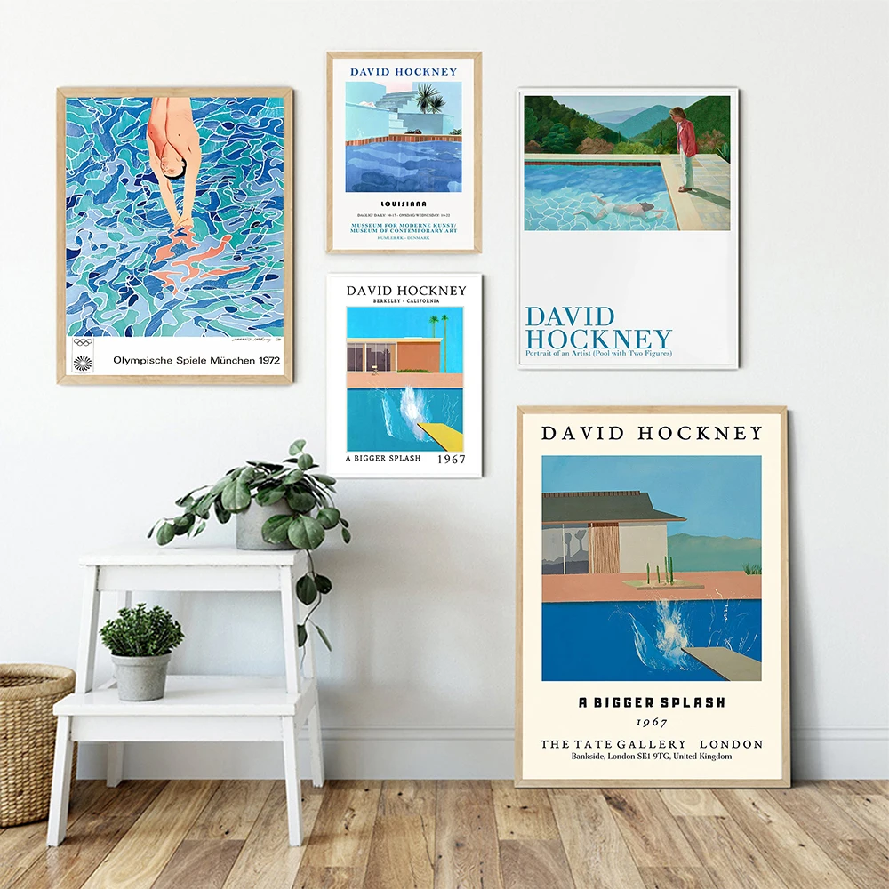 

David Hockney Swimming Pool Series Art Prints Exhibition Canvas Poster Painting Wall Picture for Living Room Wall Art Home Decor