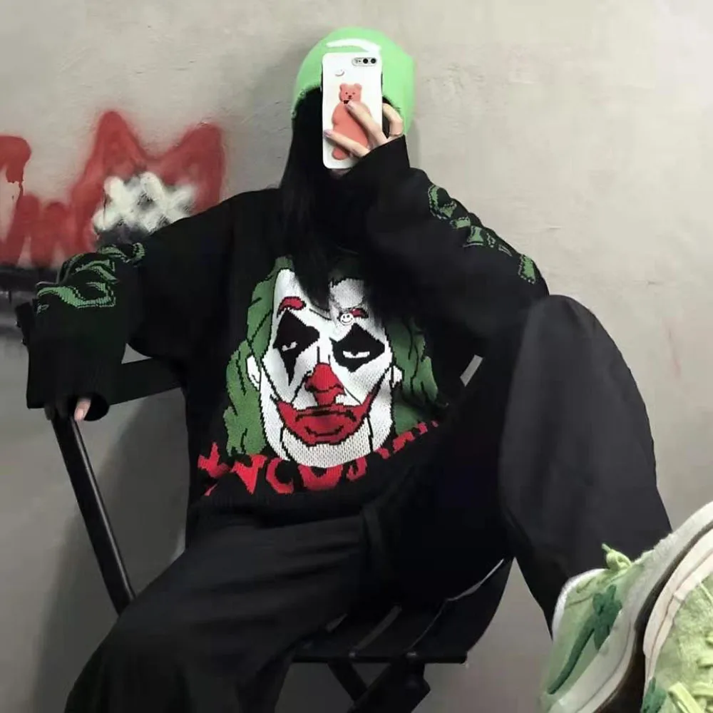 Осенний женский свитер свободный ретро жаккардовый Вязаный топ с буквами клоуна