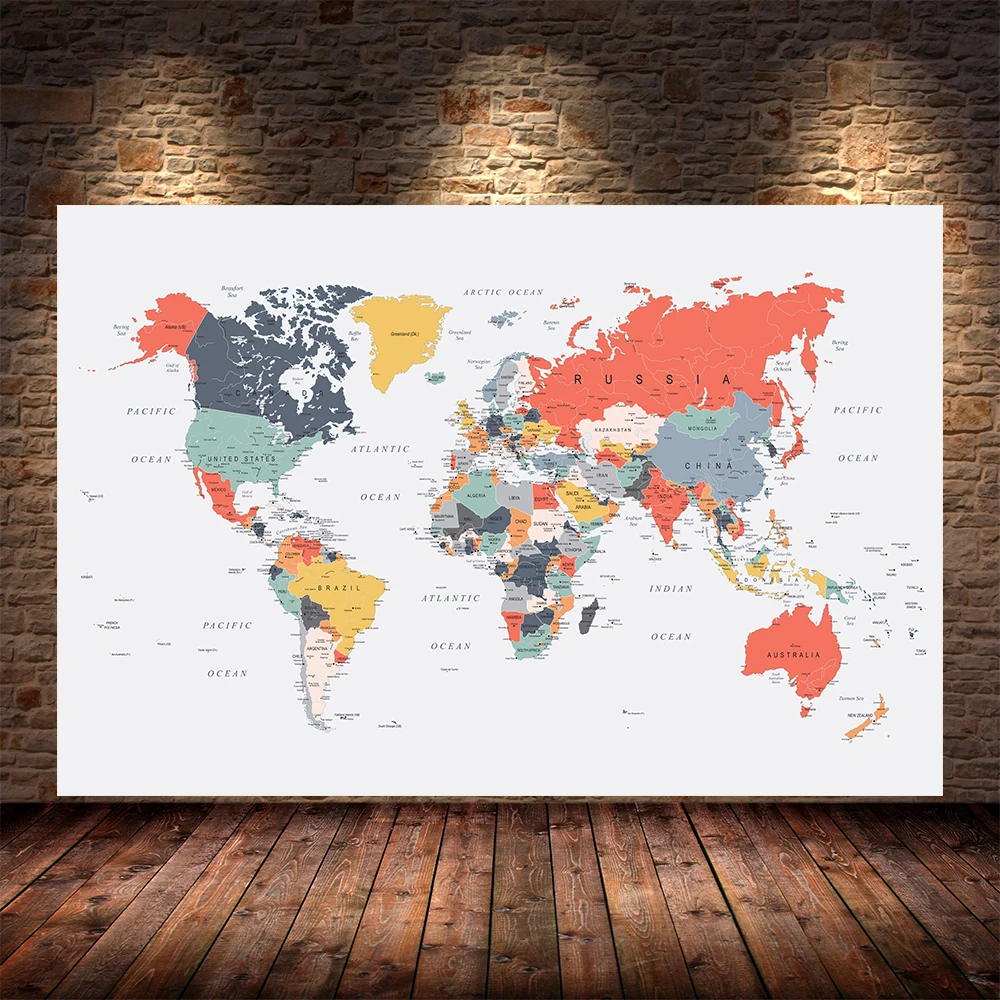 

Big Size The World Map Happy Colors Canvas Painting Wall Art Poster HD Print Pictures for Living Room Home Decoration