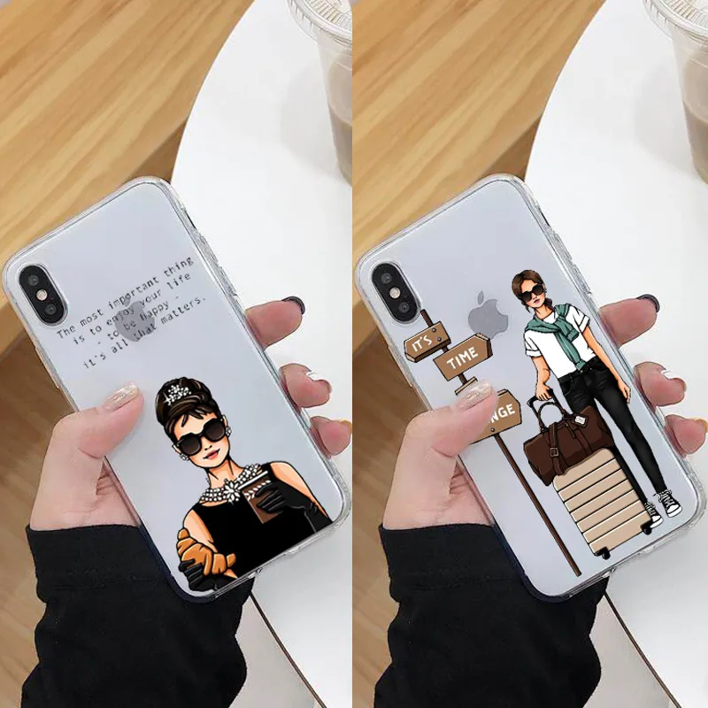 Роскошные модные чехлы для телефонов путешествий с красивым дизайном девушки