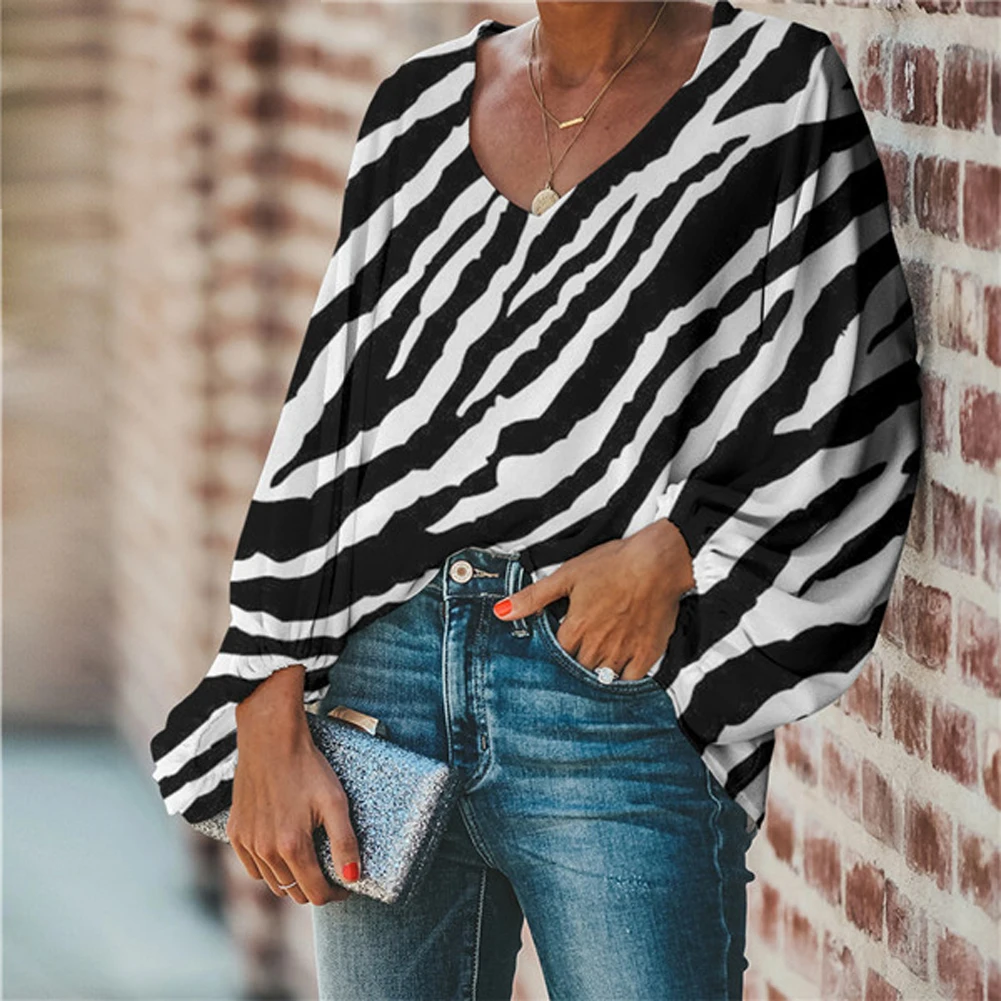 

Plus Size Tops Women 2021 Fashion Zebra Pattern Women Top And Blouse Casual Summer Female Clothing Loose V-Neck Chiffon Blouses