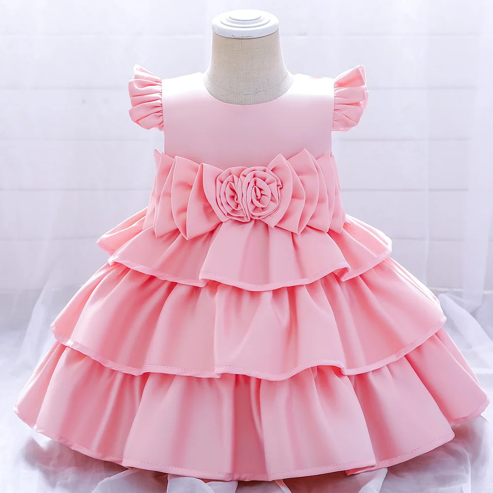 

1-5 Years Toddler Kid Girl Princess Dress Satin Cake Wedding Birthday Party Satin Dress Pageant Children Clothing Kid Costumes