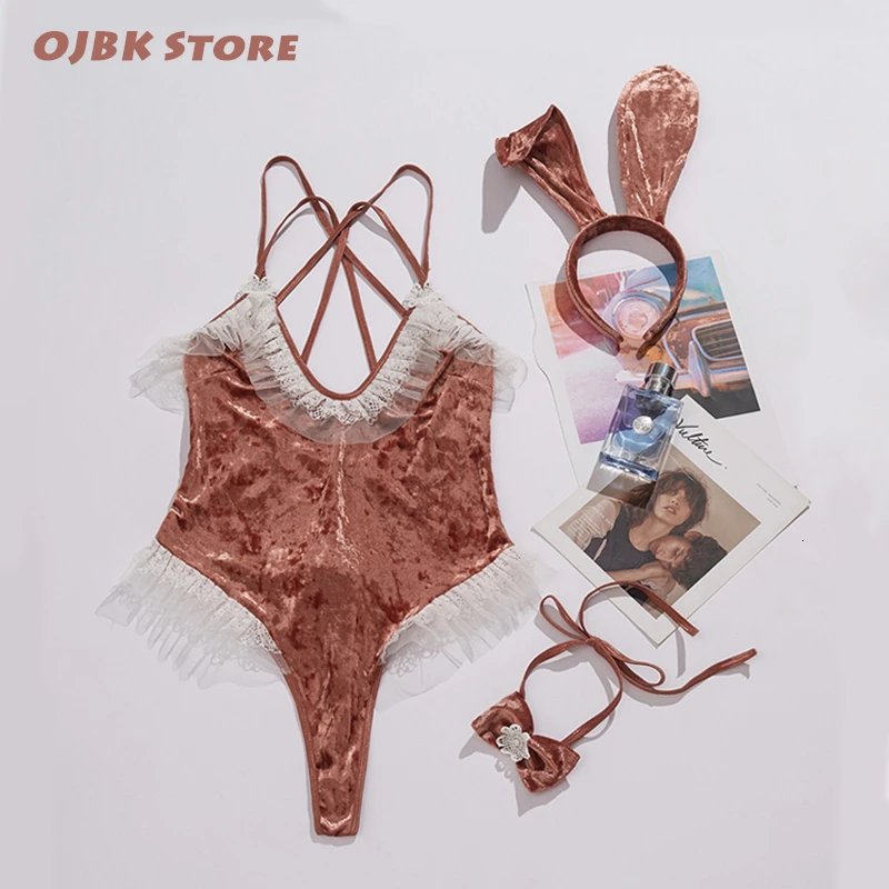 Женский бархатный костюм розовый для косплея на Рождество эротическое каваи