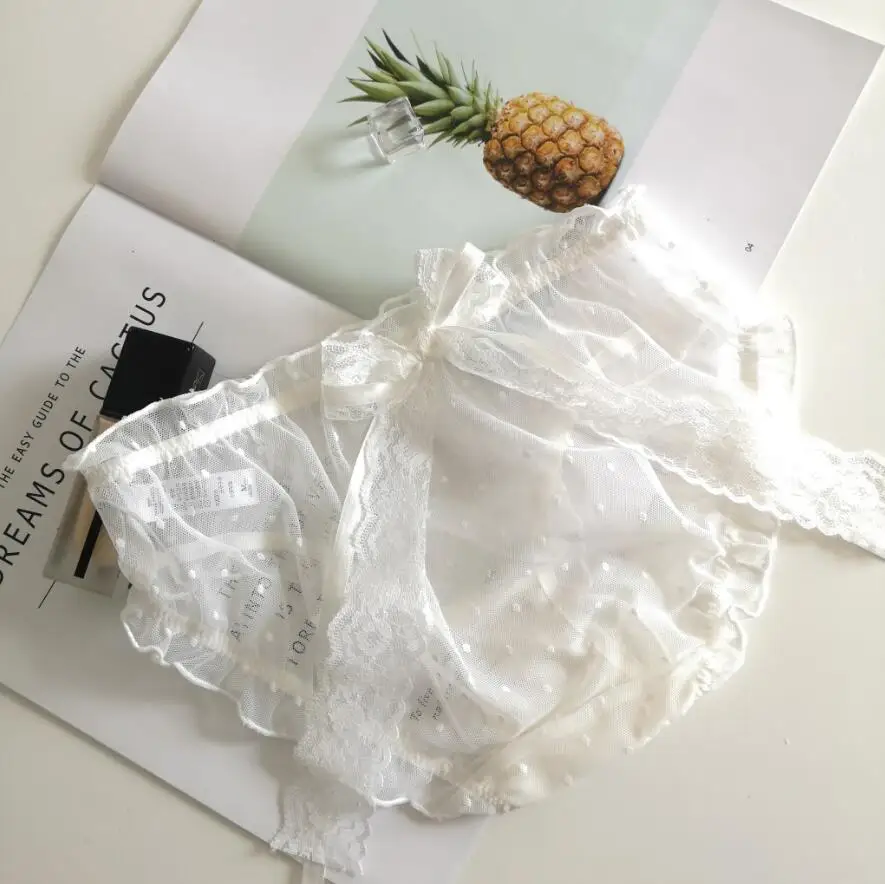 

Low-Rise Dot Bow Lace Women Panties Net Yarn Low Waist Sexy Briefs