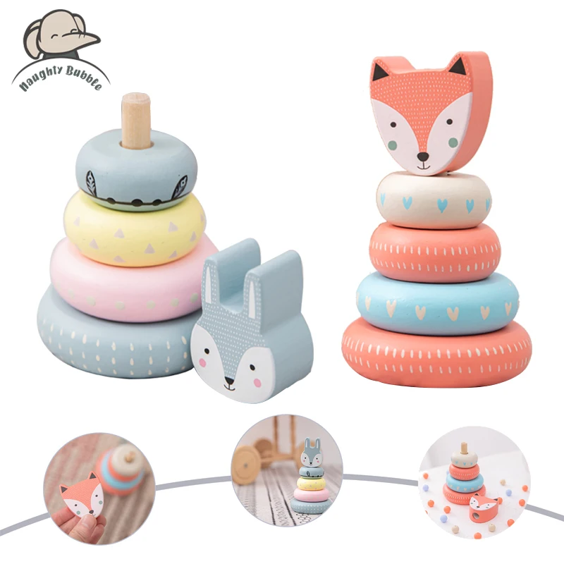 

Rainbow Animal Fox Rabbit Blocks Baby Toy Wooden Blocks Stacking Tower Creative Educational Toys Early Learning Game Supplies