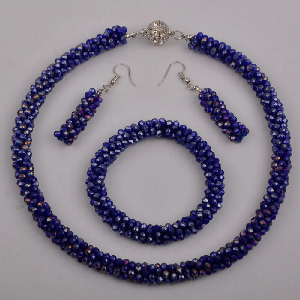 

Nigerian Wedding African Beads Royal Blue Jewelry Set Crystal Costume Necklace Set Bridal Party Jewelry Sets