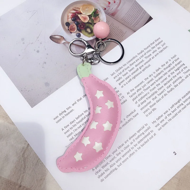 

Banana Pineapple Simple Fruit Keychain Cartoon Pu Leather Lovers Key Chain Ornament Bag Charm Car Keyring Party Gift