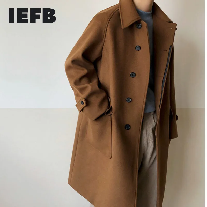 

IEFB Men's Double Faced Tweed Mid Long Autumn Winter Thickened Korean Fashion British Windbreaker Teenager Woollen Coat 9Y8435