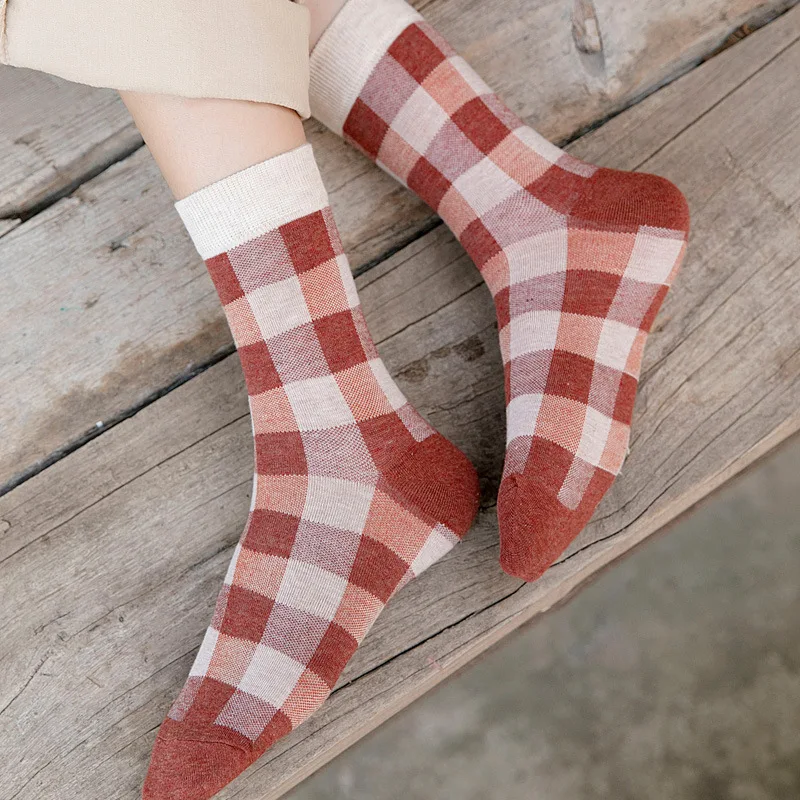 RMSWEETYIL Women Plaid Checkered Dress Socks Colorful Geometric Gingham Cute Novelty Casual Thin Cotton Knit Ladies Crew Sock | Женская