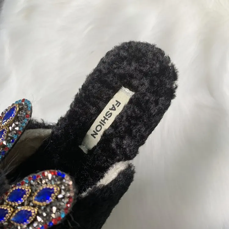 Women Home Slippers Winter Warm Shoes Woman Slip on Flats Slides Female Faux Fur Closed Toe |
