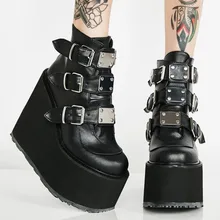2021 Punk Brand New INS Hot High Heel Wedges Platform Round Toe Zip Women Shoes Fashion Ankle Boots Big Size 35-43