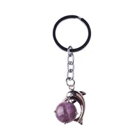 amethysts stone silver plated lobster clasp circle small cute dolphin key chain opalite opal jewelry