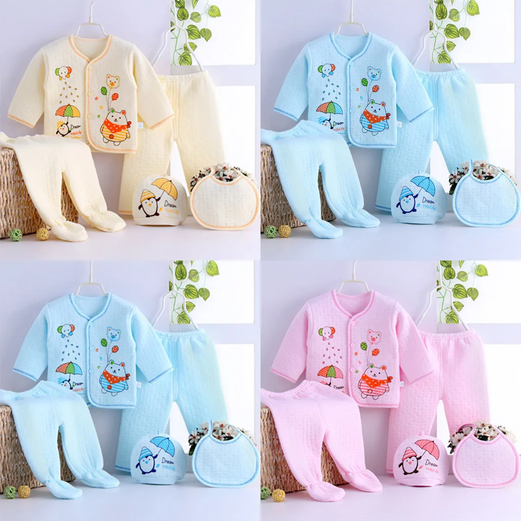 Комплект одежды для новорожденных из 5 предметов Топ с длинным рукавом + шапка